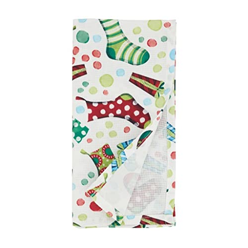 Fennco Styles Christmas Stockings Holiday Tablecloth 65" W X 84" L - Multicolor Stocking Print Festive Table Cover for Christmas Décor, Dining Room, Banquet, Family Gathering and Special Events