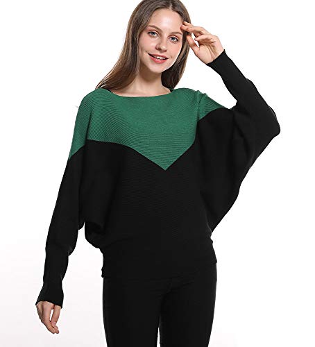 Styles I Love Women Autumn Winter Two-Tone Boat Neck Batwing Sleeve Pullover Knitted Sweater Long Sleeve Loose Top