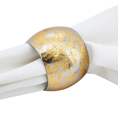 Fennco Styles Gold Plated Brass Collection Texture Design Napkin Rings - Circle Metal Napkin Rings for Family Dinners, Banquets, Spcial Event, Holiday and Table Décor