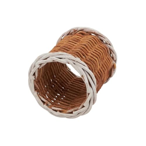 Fennco Styles Rustic Two-Tone Woven Rattan Napkin Rings, Set of 4 - White Handmade Napkin Holders for Home, Farmhouse Décor, Banquets, Family Gathering and Special Occasion
