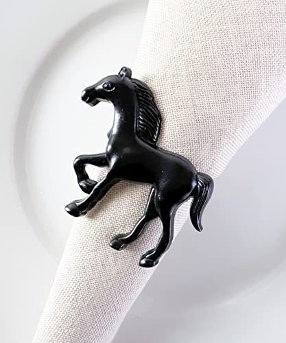Fennco Styles Horse Metal Napkin Rings, Set of 4 - Silver Animal Napkin Holders for Home, Dining Table Décor, Banquets, Holidays, Family Gatherings and Special Occasions