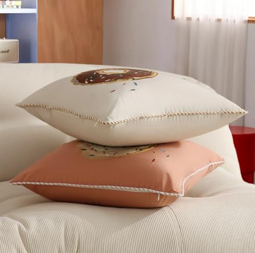 Fennco Styles Cute Embroidered Donut Design Filled Throw Pillow 18" W x 18" L - White Novelty Cushion for Home, Couch, Sofa, Bedroom, Kids Room, Playroom and Office Décor