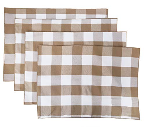 Fennco Styles Buffalo Check Double Layers Reversible Placemats 14" W x 20" L, Set of 4 - Handmade in USA - Plaid Table Mats for Everyday Use, Banquet, Holiday, Family Gathering, Special Occasion