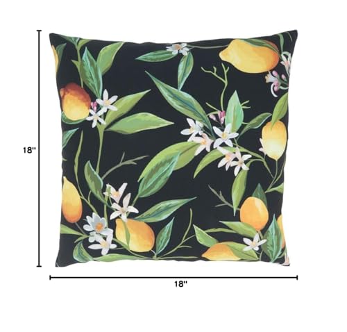 Fennco Styles Lemons Decorative Throw Pillow 18" W x 18" L - Black Square Cushion for Indoor & Outdoor Décor, Couch, Backyard Patio, Lawn & Garden