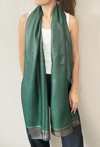 stylesilove Women Shimmering Striped Scarf Silk-like Scarves Ultra Lightweight Soft Shawl Neck Wraps