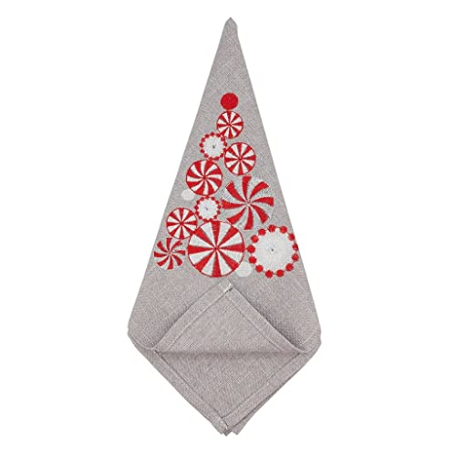 Fennco Styles Embroidered Peppermint Holiday Tablecloth 70" W x 70" L - Silver Festive Table Cover for Christmas, Family Gathering, Banquets and Special Events