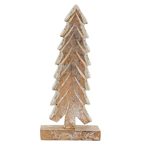 Fennco Styles Perle Noél Collection Rustic Wooden Beaded Variety Size Natural Tabletop Christmas Tree Figurine for Christmas Decorations, Office Home Décor