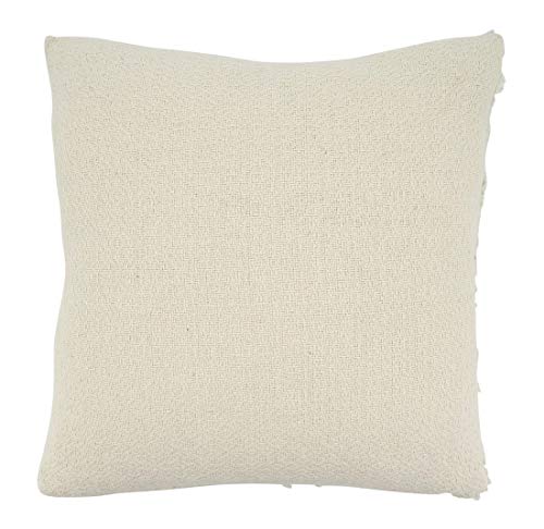 Fennco Styles Delicate Tufted Pom Pom Applique Cotton Decorative Throw Pillow Cover 18 x 18 Inch - Ivory Accent Cushion Case for Home, Couch, Living Room and Everyday Décor