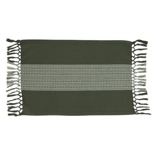 Fennco Styles Banded Stripe Fringe Placemats 14" W x 20" L, Set of 4 - Cotton Woven Table Mats for Home, Dining Table Décor, Banquets and Special Occasion