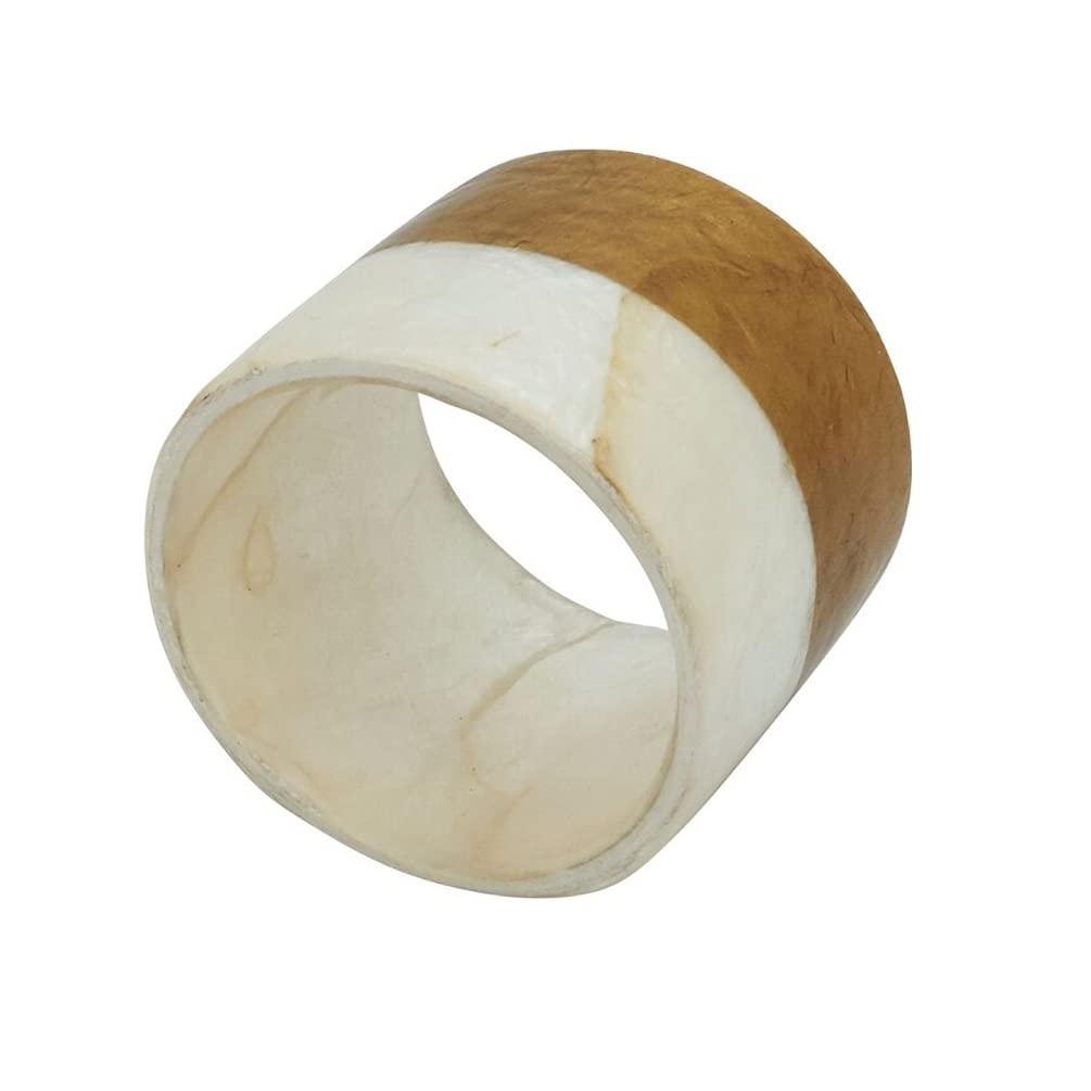 Fennco Styles Capiz Design Two-Tone Napkin Rings, Set of 4 - Gold & Ivory Napkin Holders for Home, Dining Table, Banquets, Holidays and Special Events