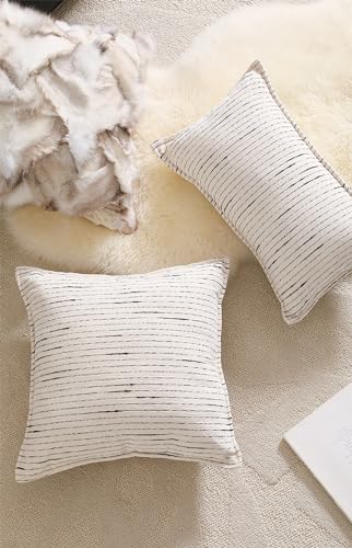 Fennco Styles Black Stripe Chenille Decorative Filled Throw Pillow - White Woven Soft Cushion for Home, Couch, Bedroom, Living Room and Office Décor