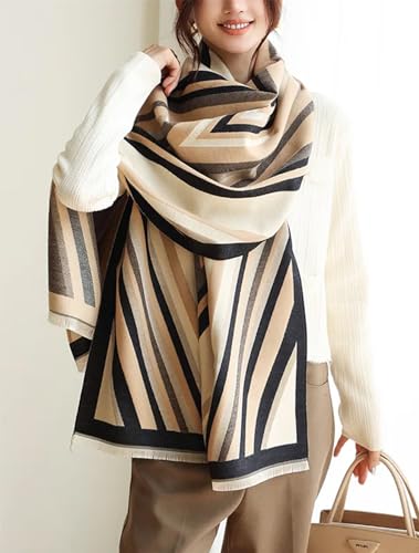 stylesilove Women Vivid Striped Cashmere Like Scarf Warm Ultra Soft Scarves Shawl Neck Wraps for All Season, 4 Colors