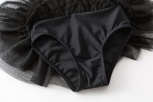 stylesilove Toddler Kid Girls Embroidered Swan Sequin Black One-Piece Tulle Swimsuit & Hat 2pcs Bathing Suit Beach Swimwear