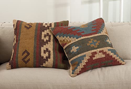 Fennco Styles Jute & Wool Kilim Collection Design Decorative Down Filled Throw Pillow 20" W x 20" L