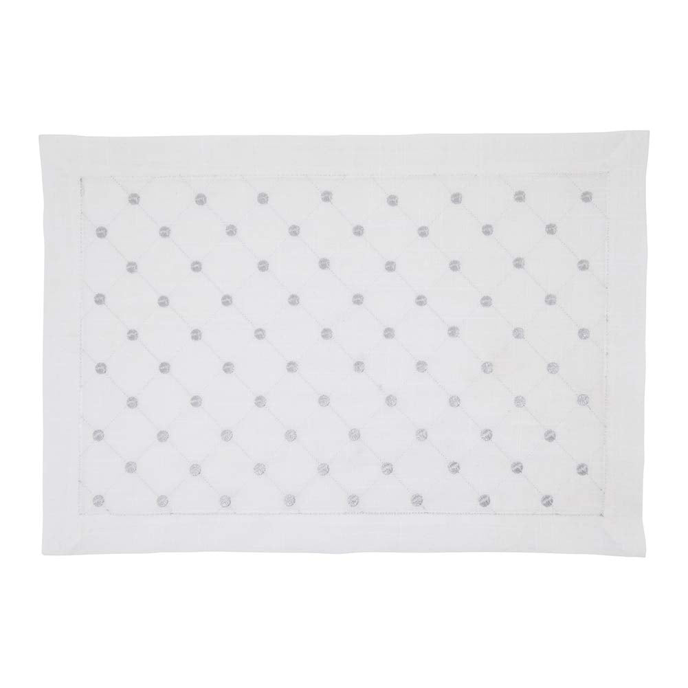 Fennco Styles Silver Embroidered Diamond Design Table Linen Collection – White Table Cover for Home Décor, Dining Table, Banquets, Holidays and Special Occasions