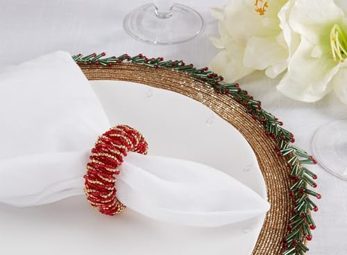 Fennco Styles Hand Beaded Decorative Napkin Rings, Set of 4 - Silver Glass Beads Napkin Holders for Home, Dining Table, Banquet, Christmas, Holiday Décor and Special Occasion