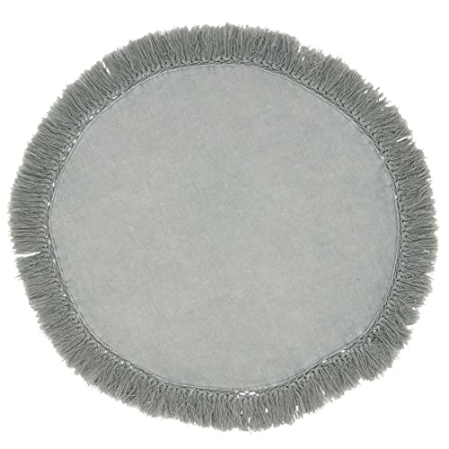 Fennco Styles Stonewashed Fringe Design 100% Linen Placemats 13" Round, Set of 4 - Blue-Grey Table Mats for Christmas, Holiday, Dining Table, Everyday Use, Banquets and Special Occasion