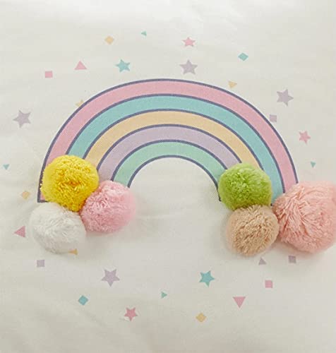 Fennco Styles Rainbow & Stars Pom Pom Decorative Filled Throw Pillow 16" W x 16" L - Multicolored Cushion for Kids Room, Playroom, Bedroom, Living Room, Nursery, Office Décor