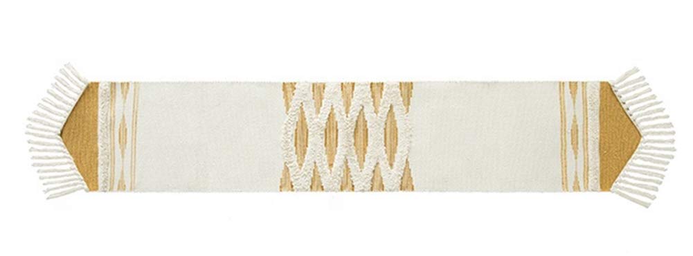 Fennco Styles Geometric Design Canvas Cotton Table Runner with Tassels – 14”W x 71”L Table Cover for Home Décor, Dining Table, Banquets, Holidays and Special Occasions