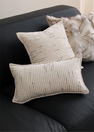 Fennco Styles Black Stripe Chenille Decorative Filled Throw Pillow - White Woven Soft Cushion for Home, Couch, Bedroom, Living Room and Office Décor