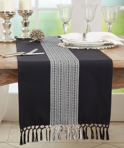 Fennco Styles Banded Stripe Fringe Placemats 14" W x 20" L, Set of 4 - Cotton Woven Table Mats for Home, Dining Table Décor, Banquets and Special Occasion