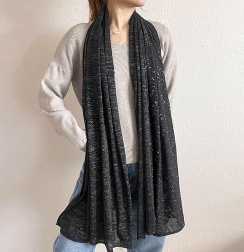 stylesilove Women Shimmering Jacquard Floral Scarf Silver Thread Flower Scarves Ultra Lightweight Soft Shawl Neck Wraps