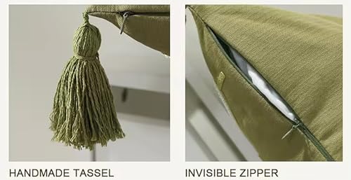 Fennco Styles Hand Beaded Embroidery Ginkgo Leaf Throw Pillow with Tassel 18" W x 18" L - Green Leaves Cotton Cushion for Home, Couch, Living Room, Bedroom and Office Décor