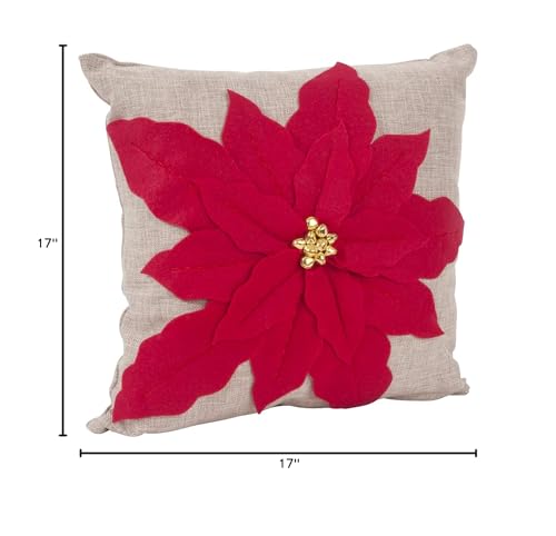 Fennco Styles Christmas Unique 3D Poinsettia Decorative Throw Pillow Cover 17 x 17 Inch - Holiday Flower Pillow for Everyday Use, Couch, Living Room and Bedroom Décor