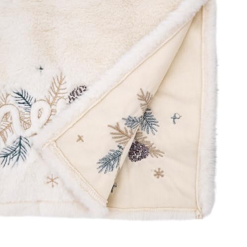 Fennco Styles Faux Fur Merry Table Runner 16" W x 72" L - White Holiday Plus Table Cover for Christmas, Winter Festivals, Banquets, Family Gatherings and Special Occasions