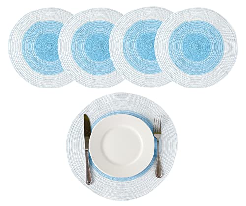 Fennco Styles Handmade Gradient Textured Ramie Placemats 14" Round, Set of 4 – Braided Table Mats Heat Resistant Insulation for Home Décor, Dining Table, Everyday Use, Banquets, Special Events
