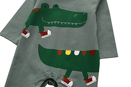 stylesilove Infant Baby Boy Funny Crocodile Green Long Sleeve Cotton Romper