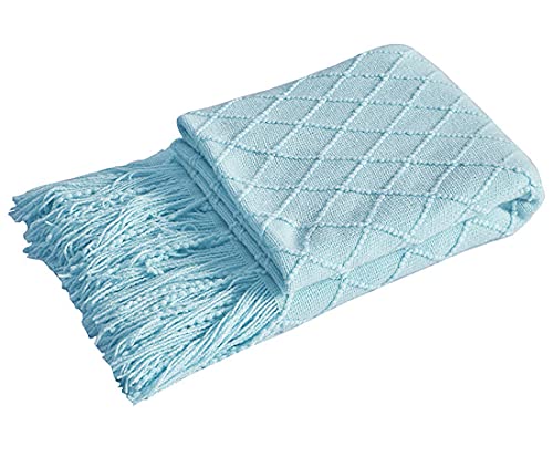 Fennco Styles Rhombus Diamond Knit Modern Fringe Throw 50" W x 60" L - Geometric Throw Blanket for Sofa, Couch, Living Room, Bedroom Décor