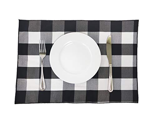 Fennco Styles Buffalo Check Double Layers Reversible Placemats 14" W x 20" L, Set of 4 - Handmade in USA - Plaid Table Mats for Everyday Use, Banquet, Holiday, Family Gathering, Special Occasion