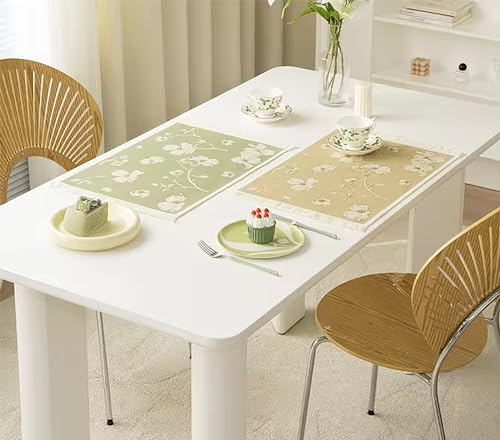 Fennco Styles Floral Printed with Fringe Placemats 14" W x 19" L, Set of 4 - Yellow Flower Table Mats for Dining Room, Banquets, Family Gatherings, and Holidays