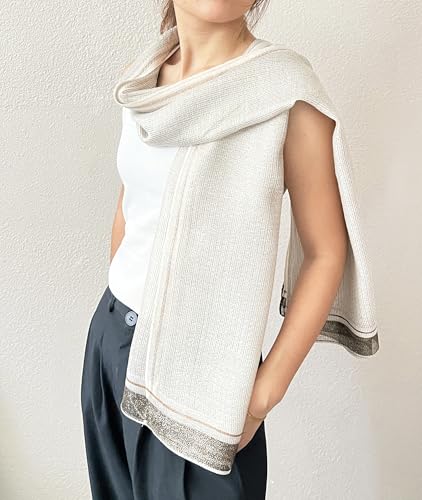 stylesilove Women Shimmering Striped Scarf Silk-like Scarves Ultra Lightweight Soft Shawl Neck Wraps
