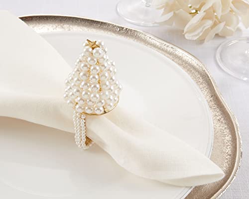 Fennco Styles Hand Beaded Faux Pearl Napkin Rings, Set of 4 - Elegant Pearl Collection Napkin Holders for Home Décor, Dining Room, Wedding, Banquets and Special Occasions