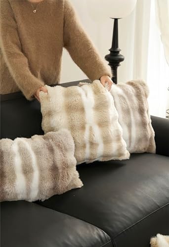 Fennco Styles Luxury Faux Fur Decorative Filled Throw Pillow 18" W x 18" L – Ivory Plush Fluffy Cushion for Couch, Bedroom, Living Room and Office Décor