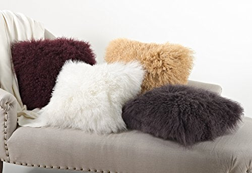 Fennco Styles Genuine Mongolian Lamb Fur Decorative Filled Throw Pillow - Soft Plush Wool Accent Pillow for Home, Couch, Living Room, Office and Holiday Décor