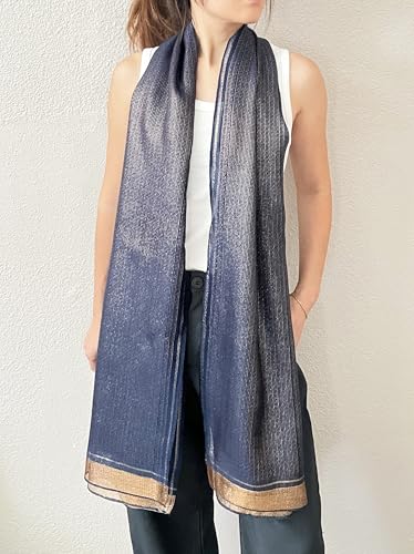 stylesilove Women Shimmering Striped Scarf Silk-like Scarves Ultra Lightweight Soft Shawl Neck Wraps