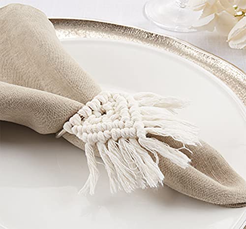 Fennco Styles Handmade Cotton Braided Tassel Napkin Rings, Set of 4 - Rustic Napkin Holders for Home, Dining Table, Banquets, Farmhouse Décor, Holidays and Special Events