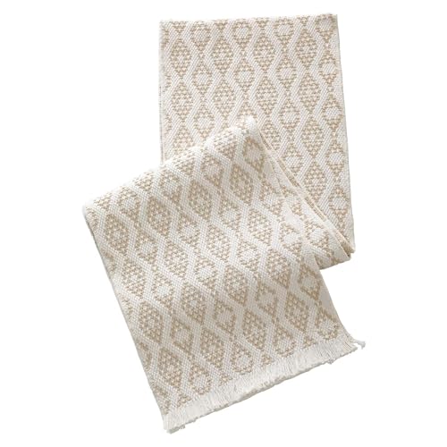 Fennco Styles Modern Diamond Woven Table Runner 14" W x 72" L - Ivory Geometric Fringe Table Mats for Dining Room, Banquets, Family Gatherings, and Holidays