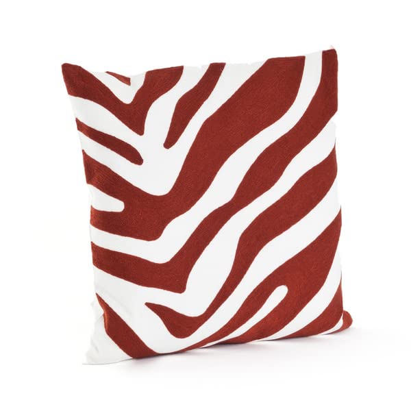 Fennco Styles Crewel Work Zebra Patterned Decorative Down Filled Cotton Throw Pillow 17" W X 17" L, 2 Colors