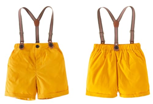 stylesilove Toddler Boys Classic Button Down Shirt and Shorts, Suspenders, Bowtie 4pcs Gentleman Suit Cotton Overalls Outfit
