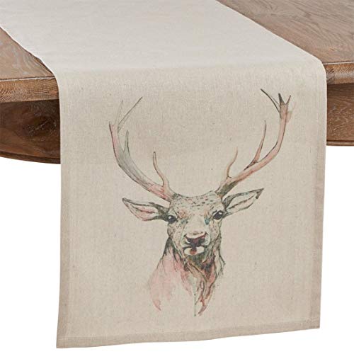 Fennco Styles Watercolor Deer Print Design Table Runner 16 x 72 Inch - Natural Table Runner for Home, Holiday Décor, Christmas Gathering and Special Occasion