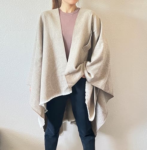 stylesilove Women Elegant Solid Color Fringe Poncho Open Front Shawl Cape Ultra Warm Wrap for Autumn Winter Season