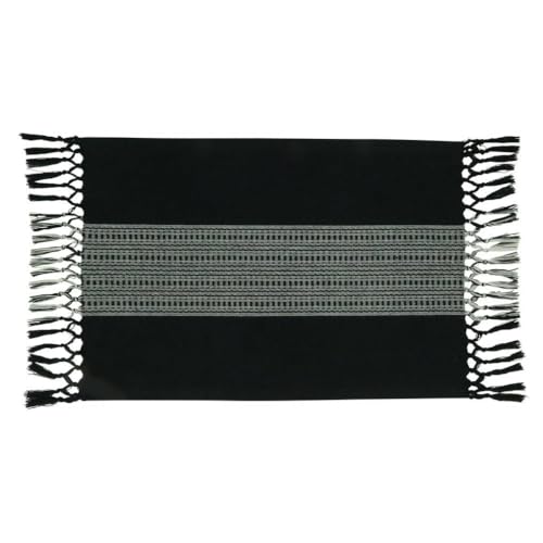 Fennco Styles Banded Stripe Fringe Placemats 14" W x 20" L, Set of 4 - Cotton Woven Table Mats for Home, Dining Table Décor, Banquets and Special Occasion