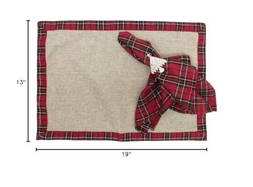 Fennco Styles Holiday Deer Tartan Plaid Ruffle Border Christmas Decorative Throw Pillow