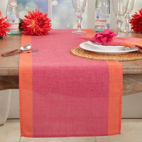 Fennco Styles Color Block Design Linen Blend Table Runner 16" W x 72" L