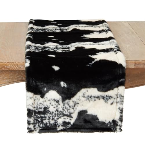 Fennco Styles Rustic Faux Fur Cowhide Table Runner 16 x 72 Inch – Brown Table Runner for Banquets, Family Gathering, Special Events, and Home Décor