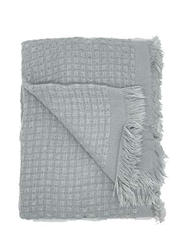 Fennco Styles Waffle Weave Solid Lightweight Throw Blanket with Fringe 50" W x 60" L - Slate Blanket for Sofa, Couch, Living Room and Bedroom Décor